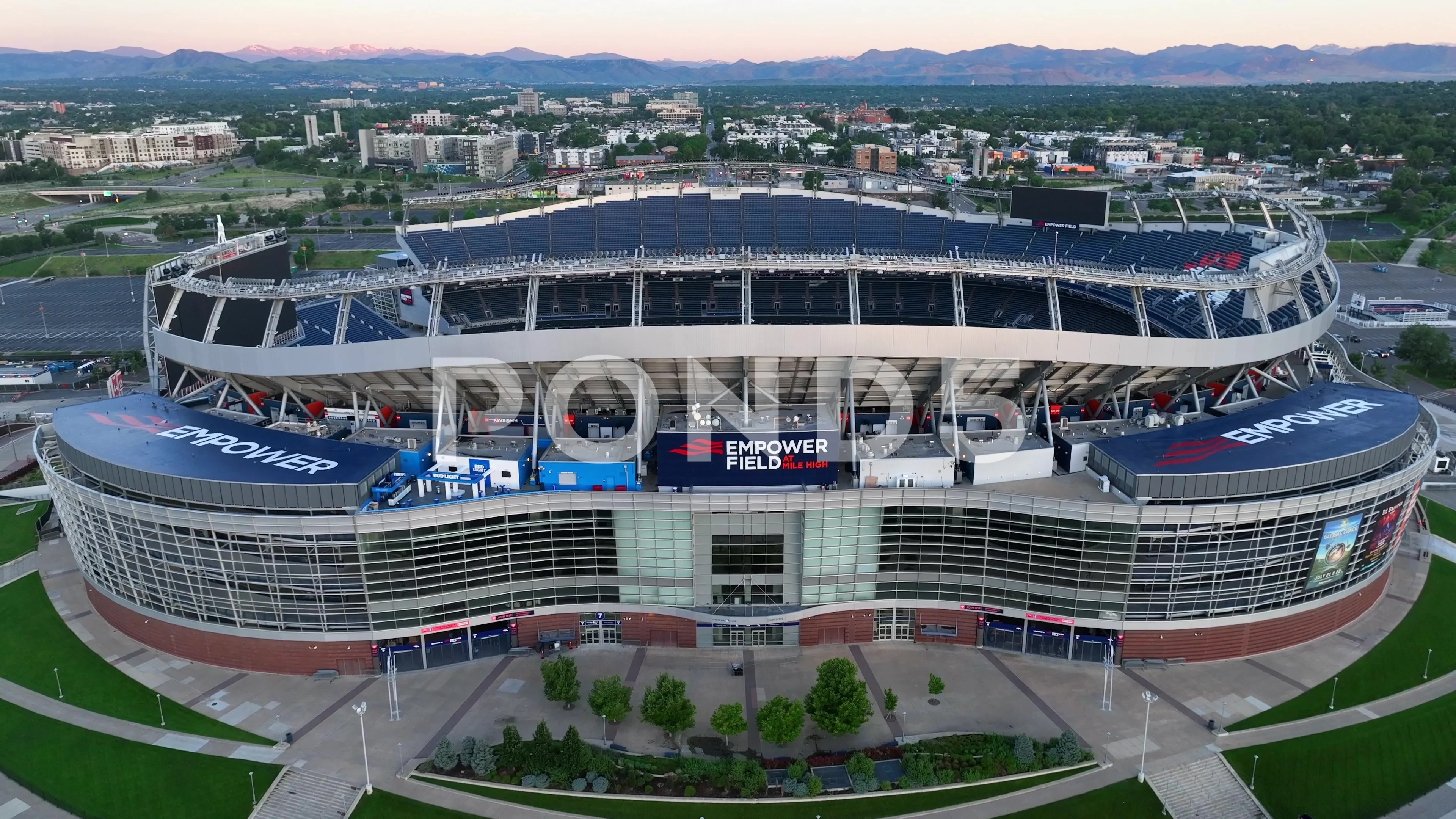 Broncos Horse Empower Field at Mile High Stadium Snow Aerial 