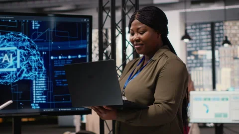 Empowered corporate manager leverages machine learning and big data algorithms Stock-Footage 314752112