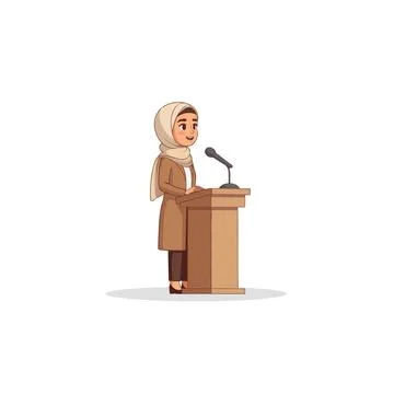 Empowered speaker delivers her address at lectern during an important disco.. Stock Illustration