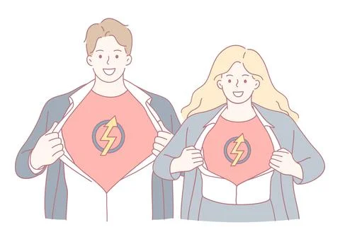 Empowered Superheroes A Dynamic Duo Unveiling Their Incredible Strength in Style 库存插图