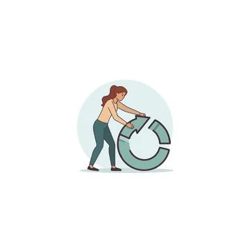 Empowered woman completing a cyclical process demonstrated through turning .. イラスト素材