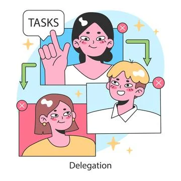 Empowerment. Team leader effectively delegates tasks to members, team Stock Illustration