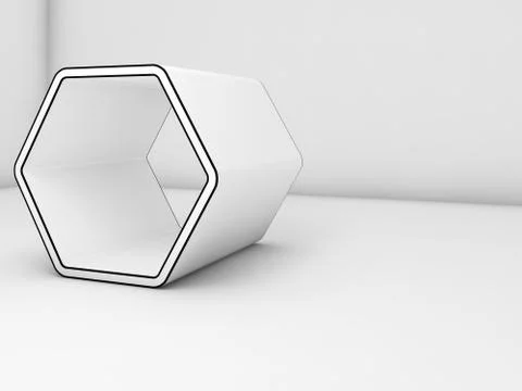 Empty 3 d hexagonal object with black contour Stock Illustration