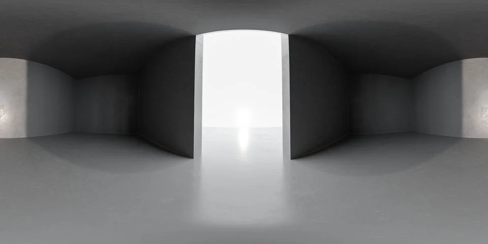 Empty 360 shperical panorama view of big stone hall with big open doors and sun Stock Illustration