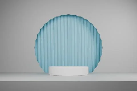 Empty 3D blue podium stage with white circle backdrop, minimal product scene Stock Illustration