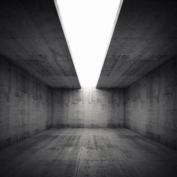 Empty 3d concrete room with white opening in ceiling Stock Illustration