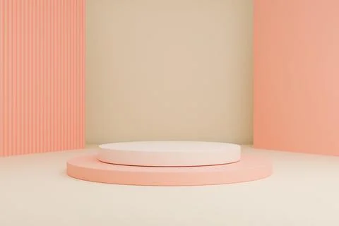 Empty 3D cylinder podium on a warm, dusty beige-pink studio background Stock Illustration