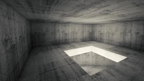 Empty 3d dark concrete room interior with square hole Stock Illustration
