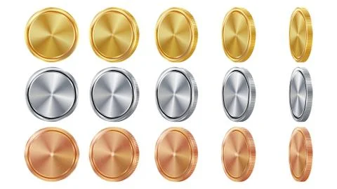 Empty 3D Gold, Silver, Bronze Coins Vector Stock Illustration