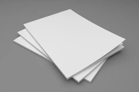 Empty 3D illustration blank stack of magazines on gray. Stock-Illustration