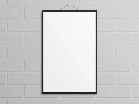 Empty 3D illustration tabloid poster mockup with black frame on wall. Stock Illustration