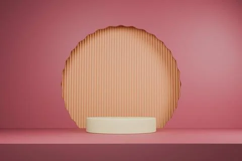Empty 3D pink podium stage with orange circle backdrop, minimal product scene Stock Illustration