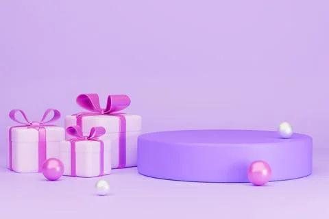 Empty 3D studio podium with gifts for holiday product display. Sale concept Stock Illustration