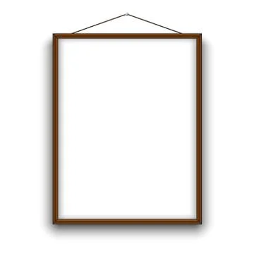 Empty A4 sized vector paper wooden frame mockup hanging with rope. Illustration Stock Illustration