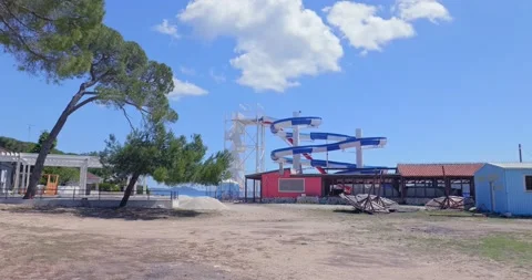 Empty abandoned amusement park on the beach in Croatia. Video stock 132729917