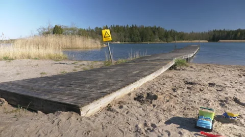 Empty abandoned beach during Covid19 Coronavirus epidemic outbreak Stock Footage 132131032