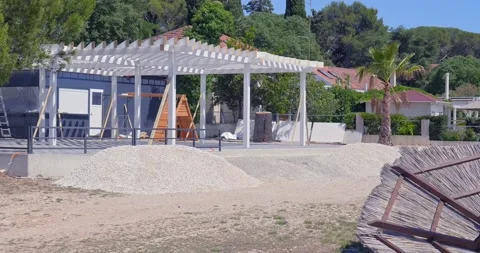 Empty abandoned cafe bar on the beach in Croatia. Stock Footage 132730029