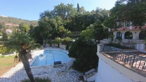 Empty abandoned closed hotel restaurant pool complex resort due to Covid Stock Footage 141314383