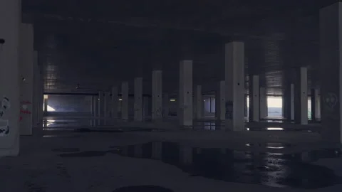 Empty, abandoned construction site with concrete pillars. Interior. Stock Footage 142674347