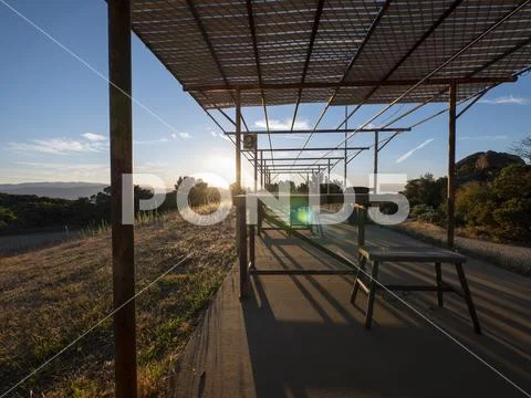 Empty Abandoned Outdoor Shooting Range Bays Stock Photos