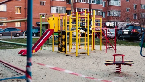 Empty abandoned playground during quarantine Stock Footage 127823806