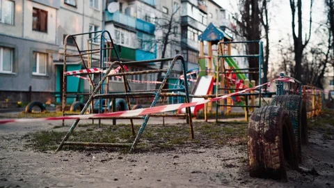 Empty abandoned playground during quarantine Stock Footage 127823900