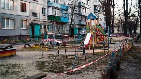 Empty abandoned playground during quarantine Stock Footage 127823943