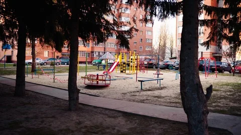 Empty abandoned playground during quarantine Stock Footage 127823977