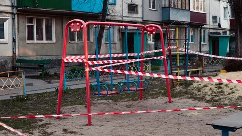 Empty abandoned playground during quarantine Stock Footage 127824005