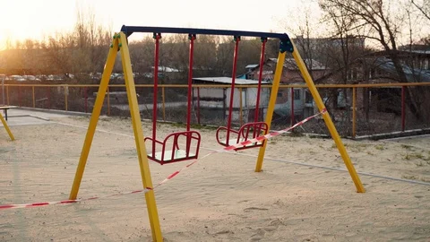 Empty abandoned playground during quarantine Stock Footage