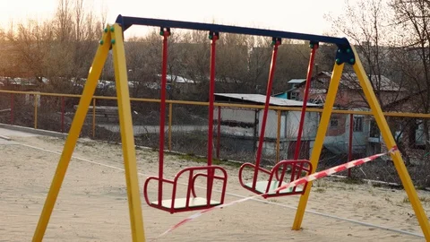 Empty abandoned playground during quarantine Stock Footage 127824078
