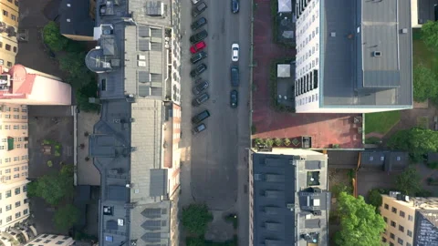 Empty abandoned streets in a city during corona virus outbreak epidemic, aerial Stock Footage 141505595