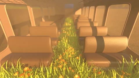Empty abandoned train overgrown with weeds 3D 4K animation Stock Footage 266809794