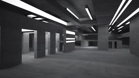 Empty abstract concrete room interior. Night view. Vídeos de archivo 67263323