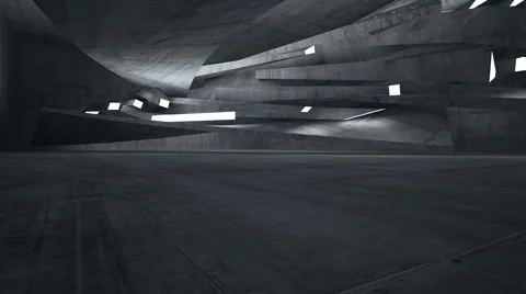 Empty abstract concrete room interior. Night view. Видео 68108530
