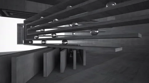 Empty abstract concrete room interior with glass spheres. Night view. Stock Footage 68827509