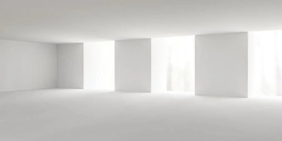 Empty abstract white interior with bright lighting 3d render illustration Illustrazione stock