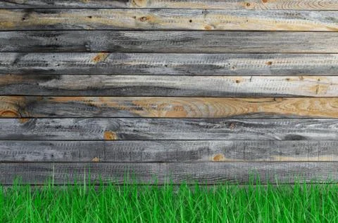 Empty aged wooden surface with grass Illustrazione stock