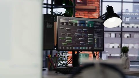Empty AI industry startup workplace leveraging machine learning technology Foto stock