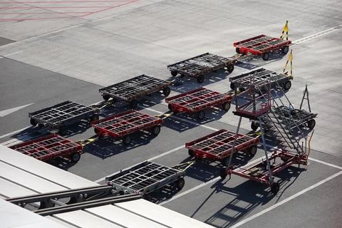 Empty Air Freight Cargo Carts at Hamburg Airport Stock Photos
