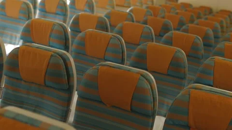 Empty Aircraft Seats Inside The Airplane Stock Footage