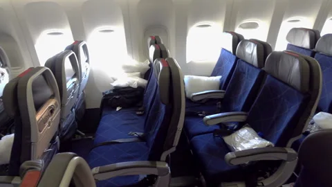 Empty airplane cabin after flight in slow motion 120fps Stock-Footage 166914716