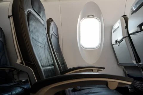 Empty airplane seats in second class on an international flight during August 스톡 사진