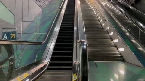 Empty airport escalator moving up. Stock Footage 233281926