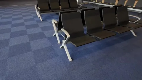 Empty Airport Seating on Blue Carpet Stock Footage 305273860