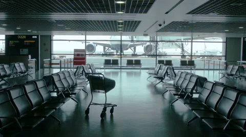 Empty airport waiting area near gate at Shanghai Pudong airport. Stock Footage