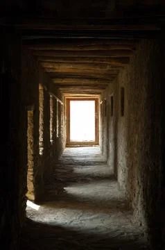 Empty aisle in an ancient buddhist monastery Stock Photos