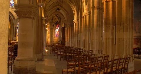 Empty aisle and interior of famous Saint-Séverin Church located in the Stock Footage 171242817