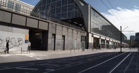 Empty Alexanderplatz train station during COVID-19 lockdown, Berlin March 2020 Stock Footage 331671059