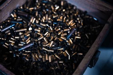 Empty Ammunition Shells, Close-up Macro Photograph with Details Stock Photos